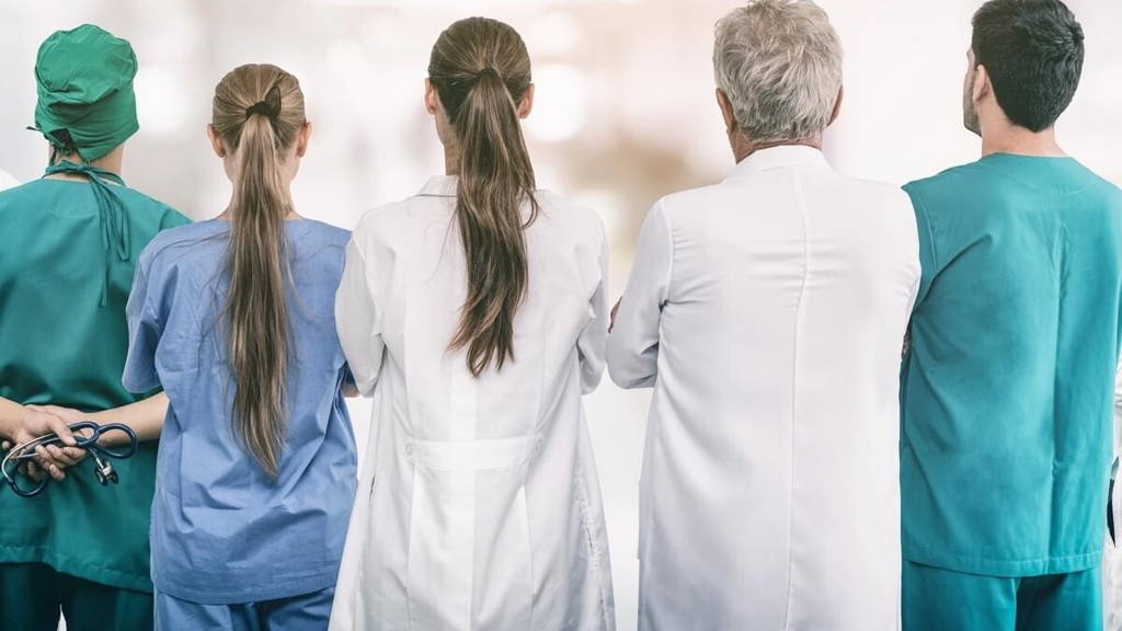 Medical staff group of doctors, nurses and surgeon