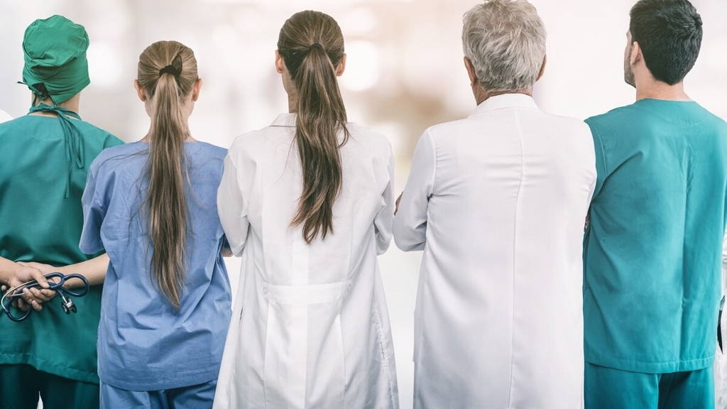 Medical staff group of doctors, nurses and surgeon