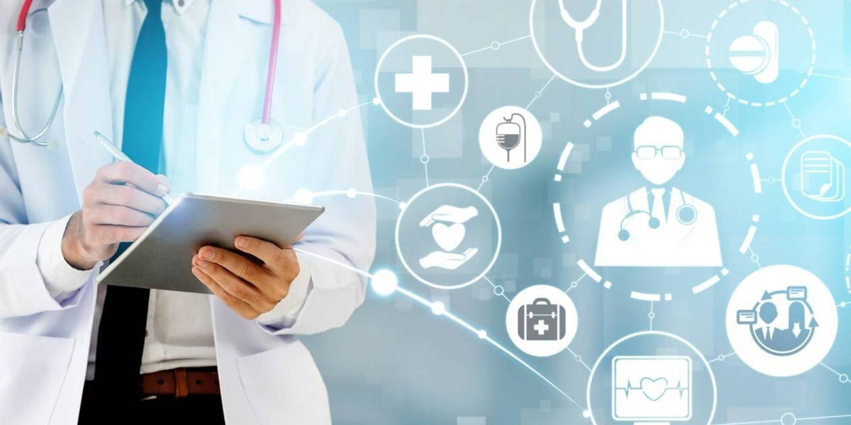 Doctor with health insurance healthcare graphic.