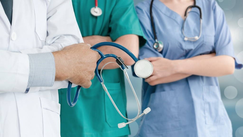 Doctor with health insurance healthcare graphic.