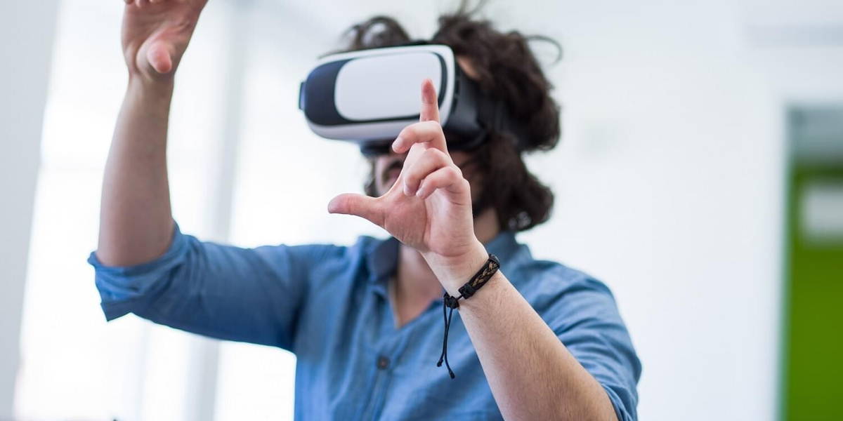man using VR-headset glasses of virtual reality