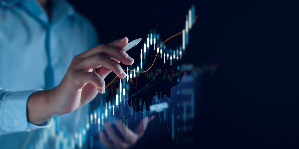 Stock market or forex trading graph and candlestick chart suitable for financial investment concept. Businessman analyzing economy trends background for business idea and all art work design.