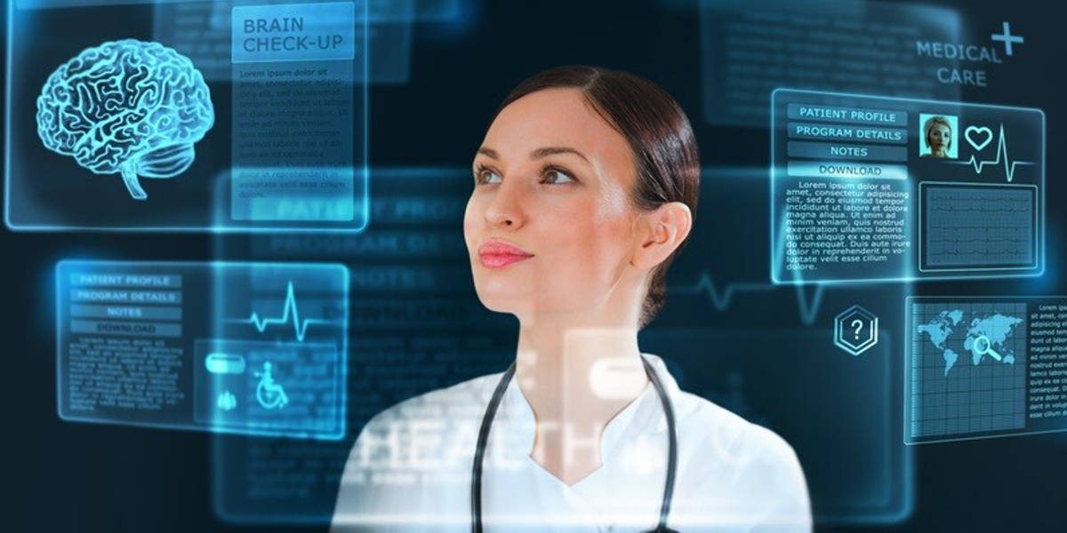 Female medicine doctor working with modern computer interface as