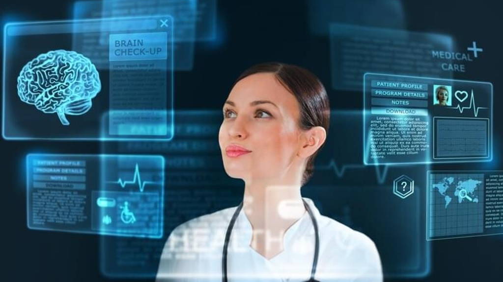 Female medicine doctor working with modern computer interface as