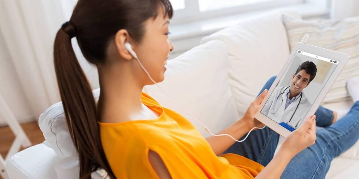 patient having video chat with doctor on tablet pc