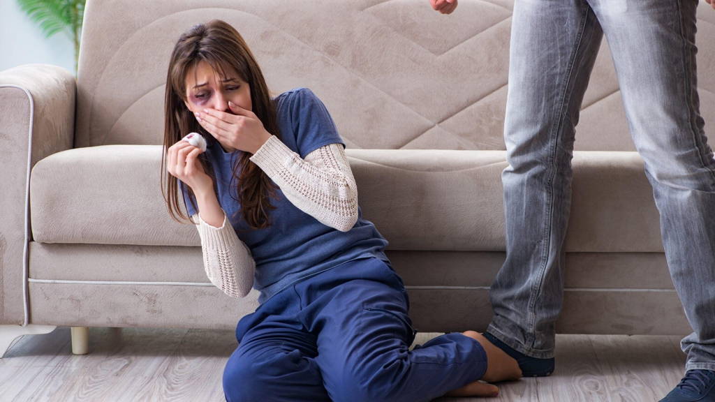 Desparate wife with aggressive husband in domestic violence conc
