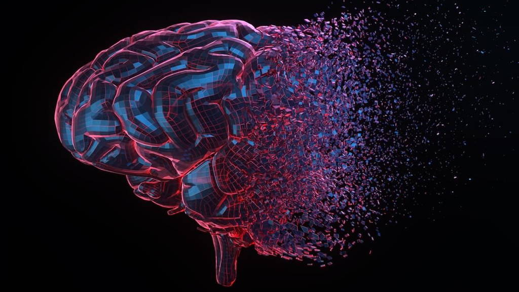 Human brain exploding over black background