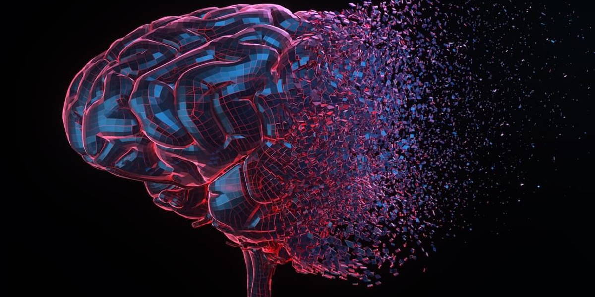 Human brain exploding over black background