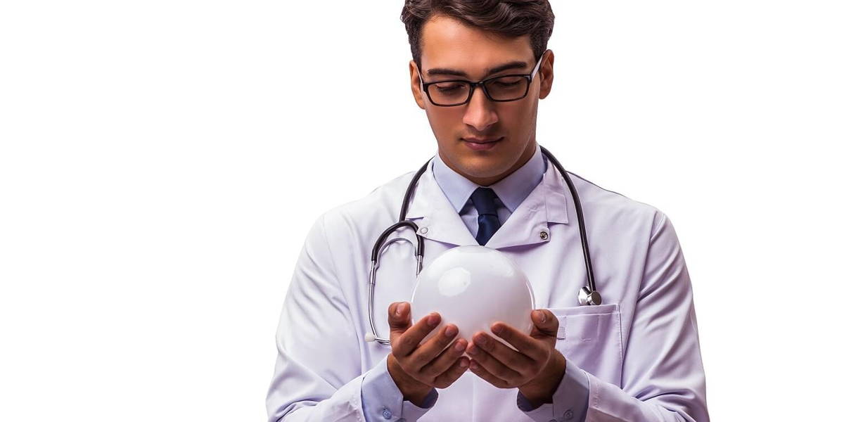 Doctor with crystal ball isolated on white background