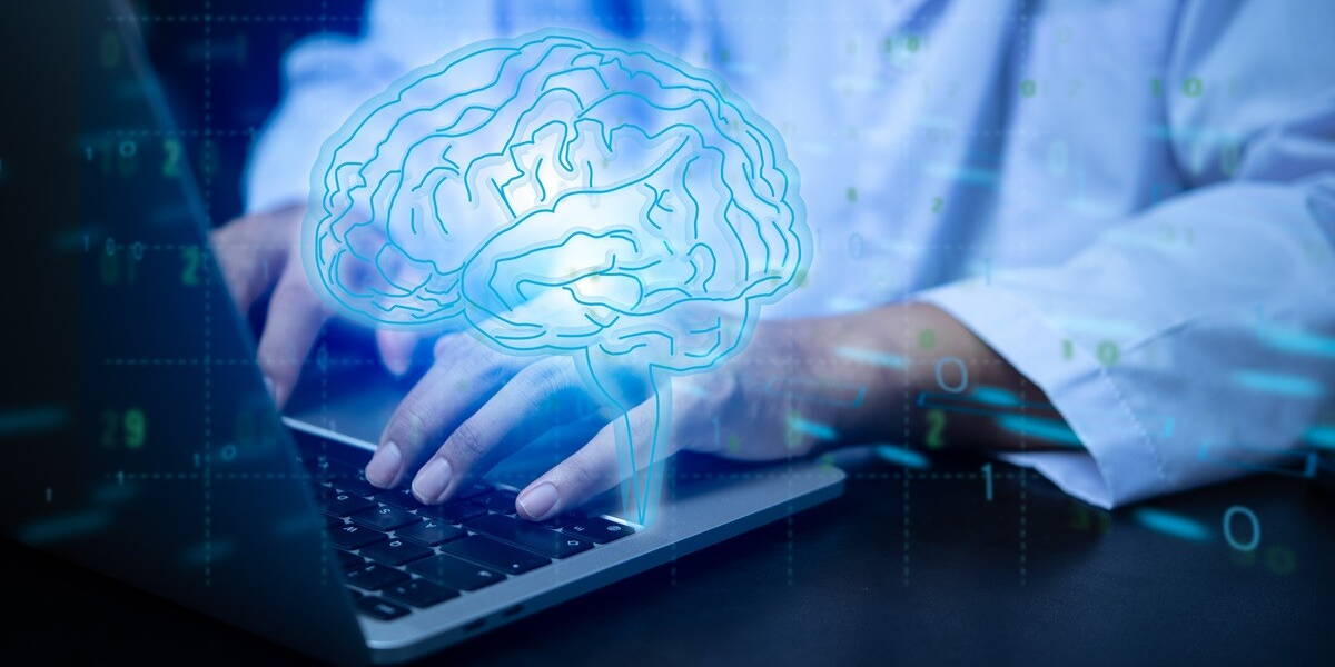 Doctor Brain a virtual screen checks the problem with modern technology with a computer system.