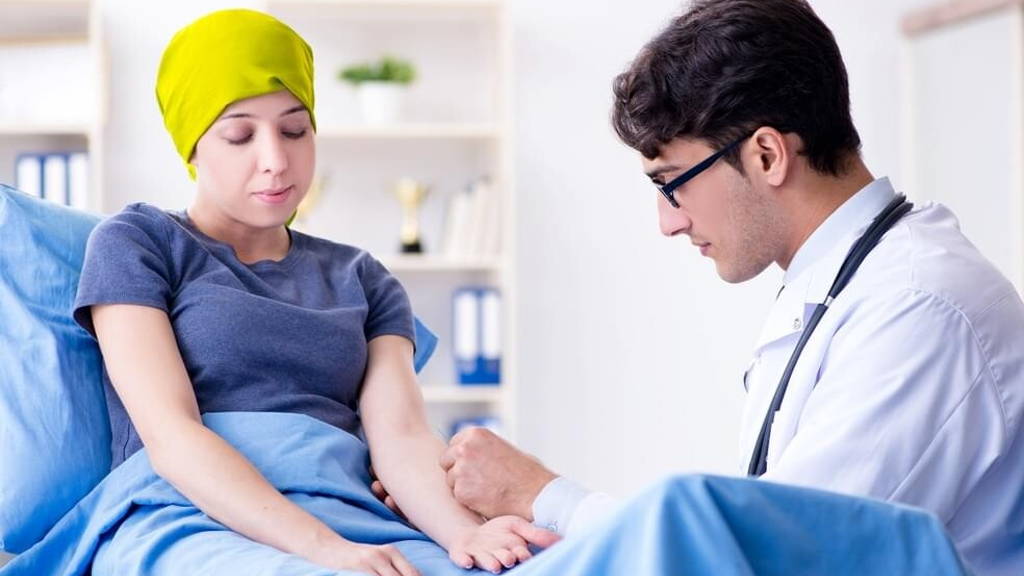 Cancer patient visiting doctor for medical consultation in clini