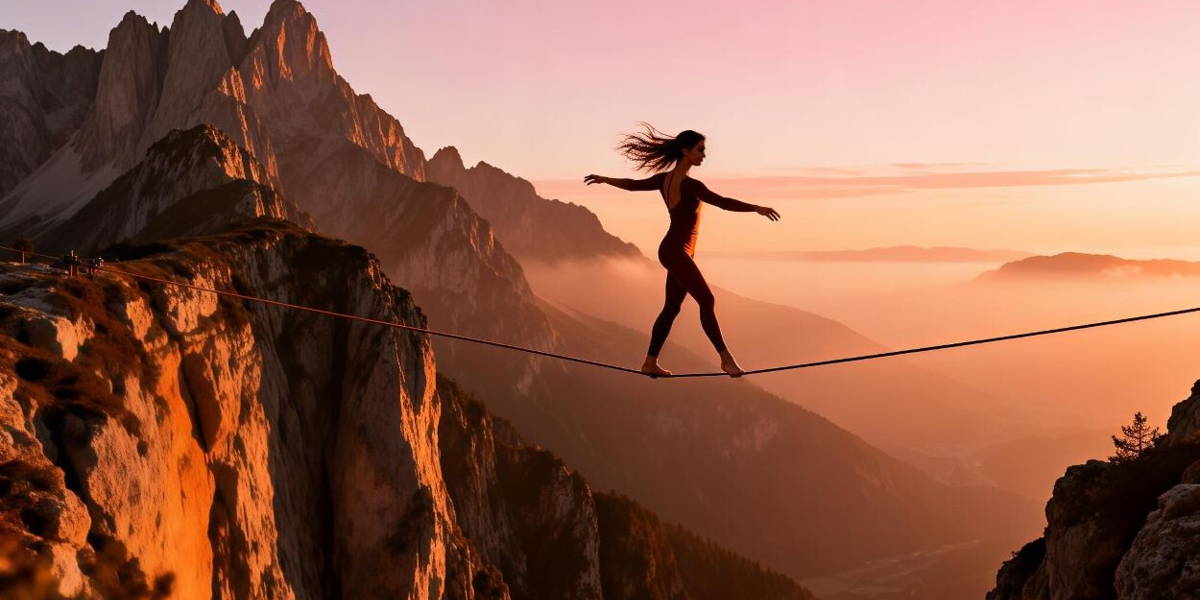 Koorddanser tussen bergen